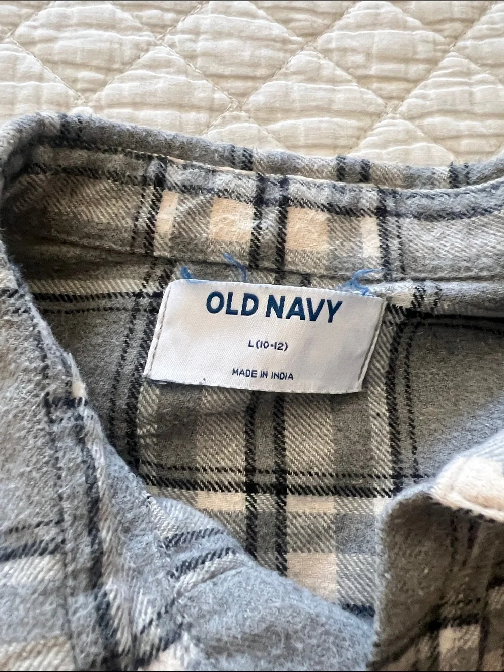 Old Navy Boys Gray Plaid Flannel Shirt Size Large 10/12